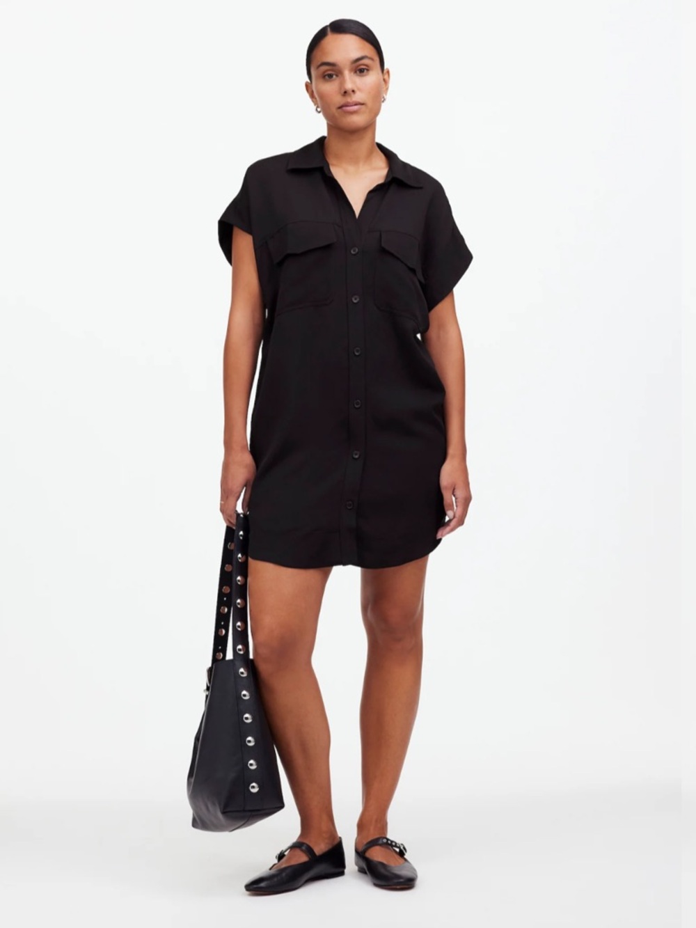 Madewell Utility Button Front Mini Dress Black XS